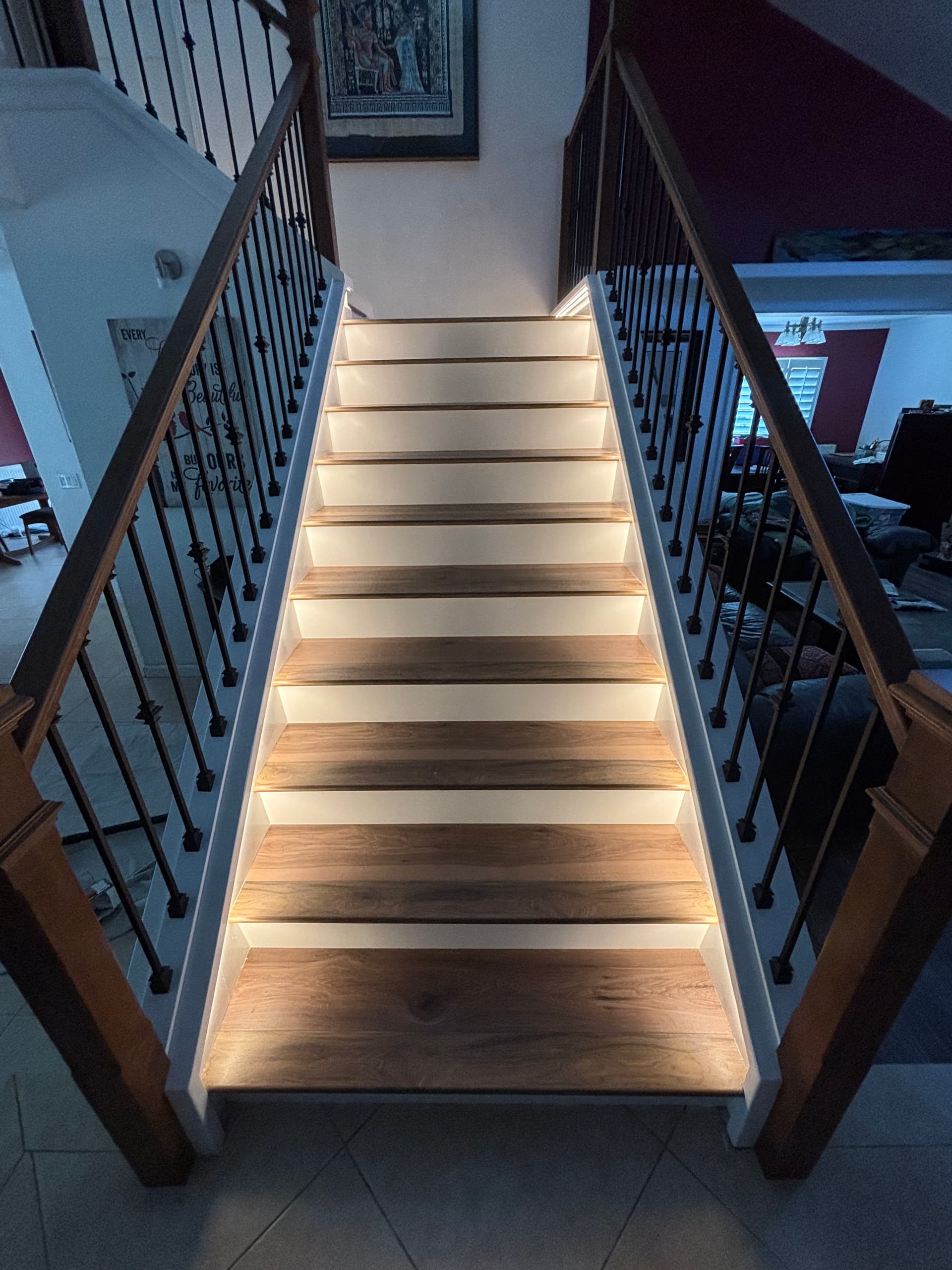 Gallery photos for Dimmable LED Tape Lighting Installed in Stair Diffuser Channels: Image #1